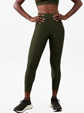 Athleta Interval Stash High Rise Aspen Olive 7/8 Legging - Small